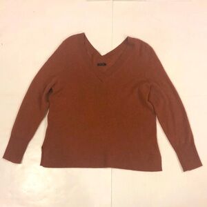 Halogen L Sweater Brown Double V-neck Split hem Cashmere Excellent Condition